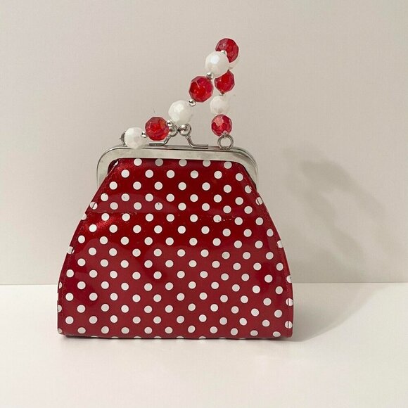 Disney Parks Minnie Mouse Purse Beaded Handle Heart Polka Dots Flaws - Picture 3 of 16